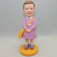 Custom Cute Girls Bobble Head In Pink Dress With Yellow Bag