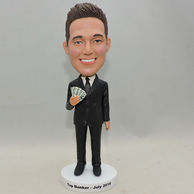 Personalized Businessman Bobbelheads With Poker On Hand