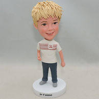 Handsome little boy bobblehead with yellow short hair