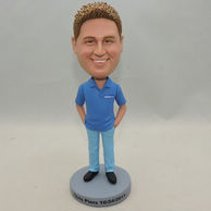 Personalized young man grinne bobblehead with blue clothes