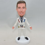 Peronalized man bobblehead with white suit and brown short hair