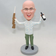 Personalized Hunters bobblehead with Gun and beer bottle
