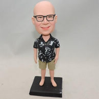 Personalized shaven - headed youngster bobblehead with glasses