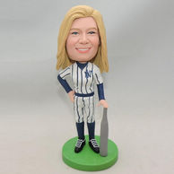 Baseball player bobblehead with stripe sports jersey