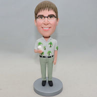 Peronalized man bobblehead holding glass