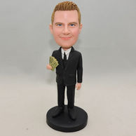 Black suit man bobblehead hold money