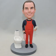 Toilet Saleman bobblehead with Men's orange suspenders