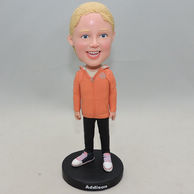 Clever little gilr bobblehead with Orange coat