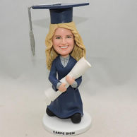Custom-made woman bobblehead with baccalaureate gown
