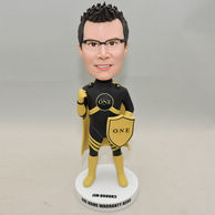 Handsome home warranty hero bobblehead with shield