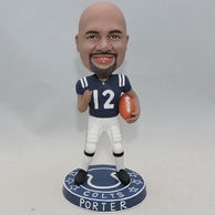 Peronalized football bobblehead with blue and white outfit
