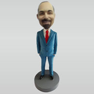 Personalized custom blue suit bobblehead