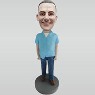 Personalized custom blue shirt bobbleheads