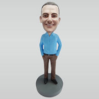 Custom blue shirt bobbleheads