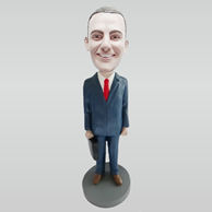 Personalized custom blue suit man bobble heads