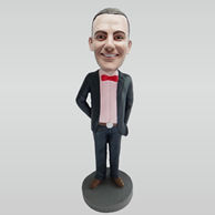 Personalized custom black suit man bobble head