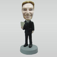 Personalized custom black suit bobblehead doll