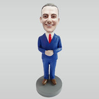 Personalized custom blue suit man bobblehead