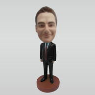 Personalized custom black suit man bobblehead doll