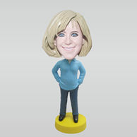 Personalized custom blue shirt female bobbleheads