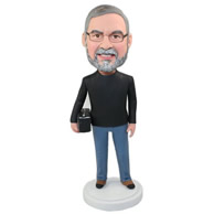 Man holding a case in hand leisurely bobble heads