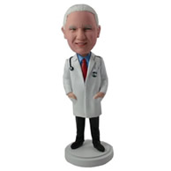 Gerontic doctor in white coat suit bobble heads