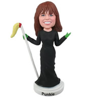 Custom female priest in black long coat bobble heads