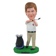 Custom men in white sports shirt palying golfer bobble heads