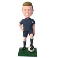 Custom handsome body dress in dark blue sportswear playing the soccer ball bobble heads