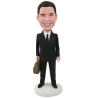 Custom mature men in black business suit having a brief case in hand bobble heads