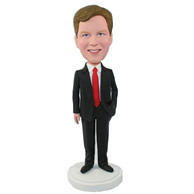 Custom rich boss in black business suit one hand in pocket bobble heads
