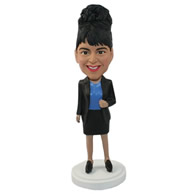 Custom female in black business suit with high bun in head bobble heads
