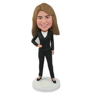Custom female in black leisure suit with one hand in waist bobble heads