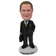 Custom old boss in black business suit with brif case in hannd bobble heads