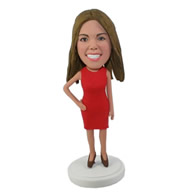 Custom sexy female in red dress hand in waist beauty bobble heads