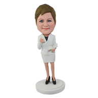 Custom intellectuality women in white dress suit holding a book in hand teaching a lesson bobble heads