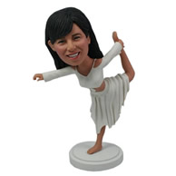 Custom dancer in nice white top match white skirt staying elegant dance posture bobble heads