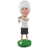 Custom white hair female plaing golf bobble heads