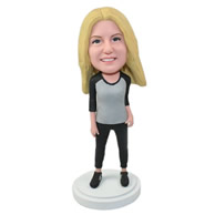 Custom young bonde hair girl in sports clothing bobble heads