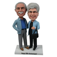 Custom old couple both wearing light blue jacket bobble heads