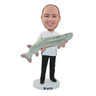 Custom big fish holding on male's hands bobble heads