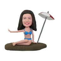 Custom sexy women in blue bikini reclining beach bobble heads