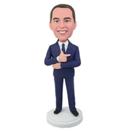 Custom funny gesture male in black dress suit bobble heads