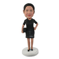 Custom mature female in black shirt black skirt and black high heels bobble heads