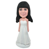 Custom beautiful female in white dress bobble heads