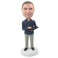 Custom rare hair men with computer keyboard in hands bobble heads