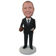 Custom business men in black suit holding football in hand bobble heads