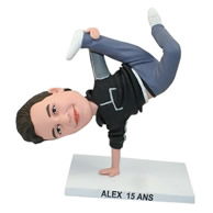 Custom cool hip-hop dancer keeping a big defficulty posture in the air bobble heads
