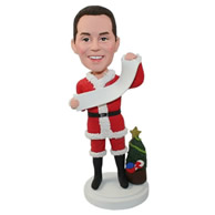 Custom youny men weaing santa's clothing with a Christmas tree aside the body bobble heads