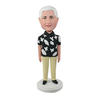 Custom white print black T-shirt dressing old men bobble heads